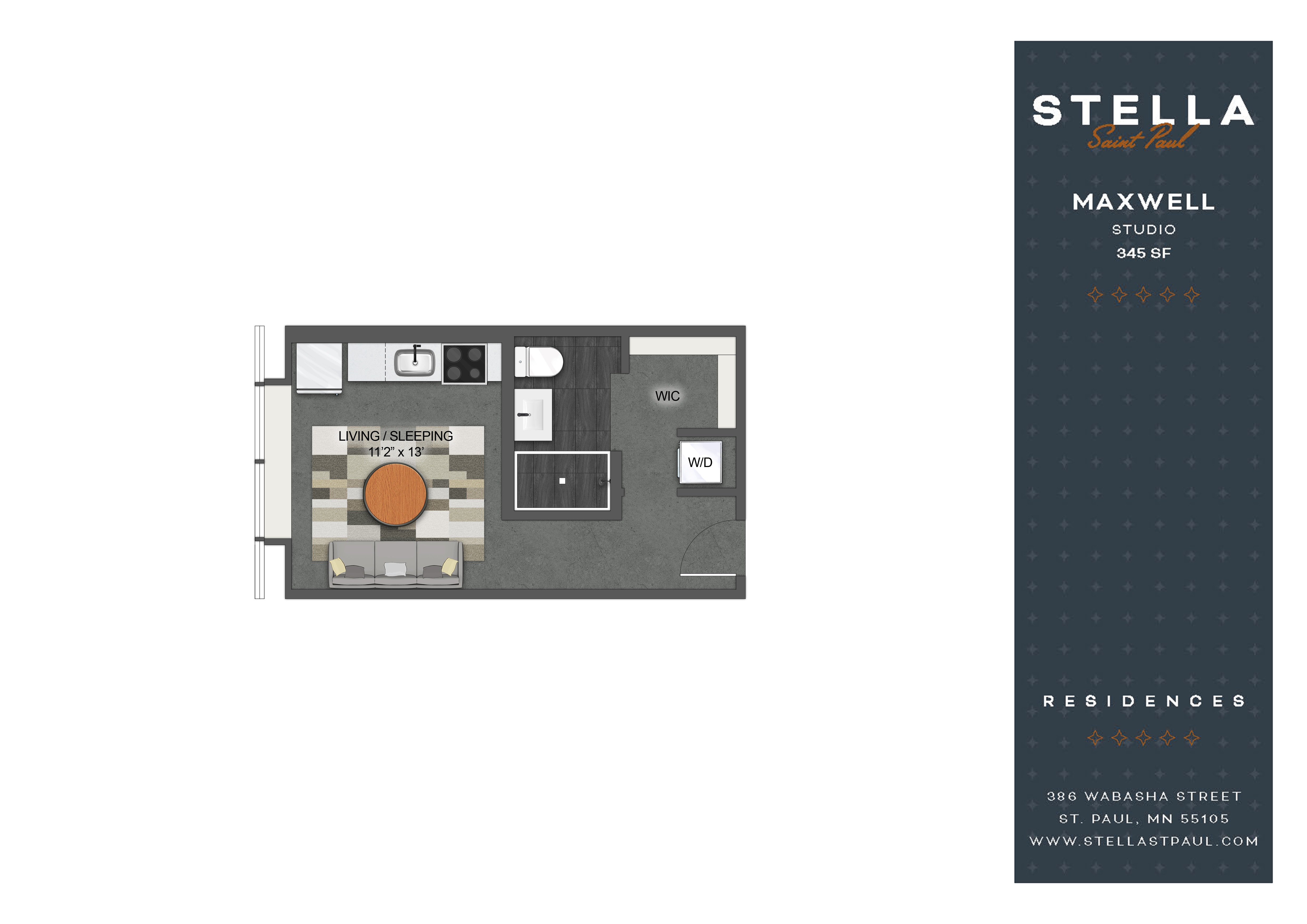 Studio Maxwell Floor Plan at Stella St. Paul Apartments, St. Paul, Minnesota