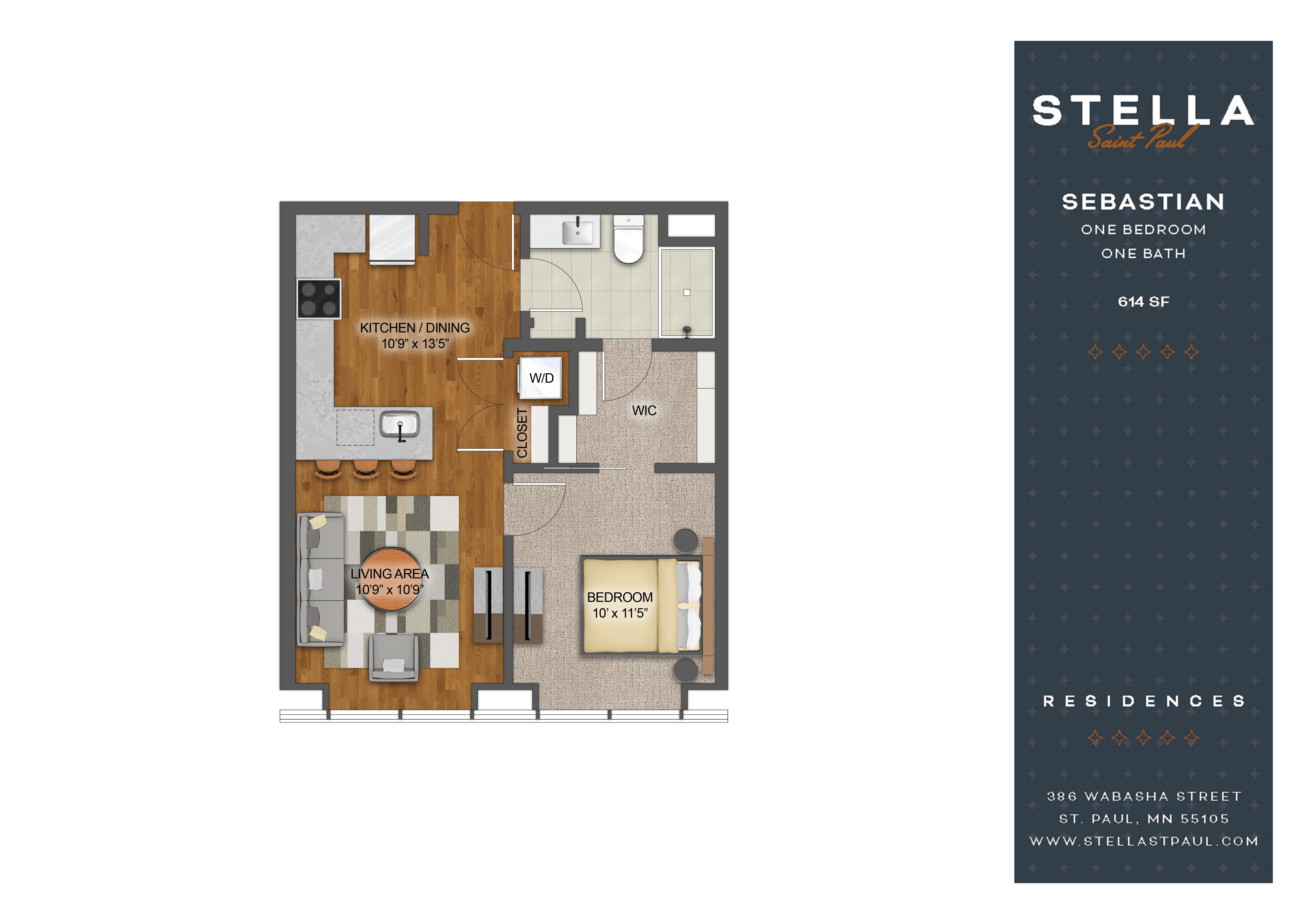 1Bd 1Bth E Floor Plan at Stella St. Paul Apartments, St. Paul