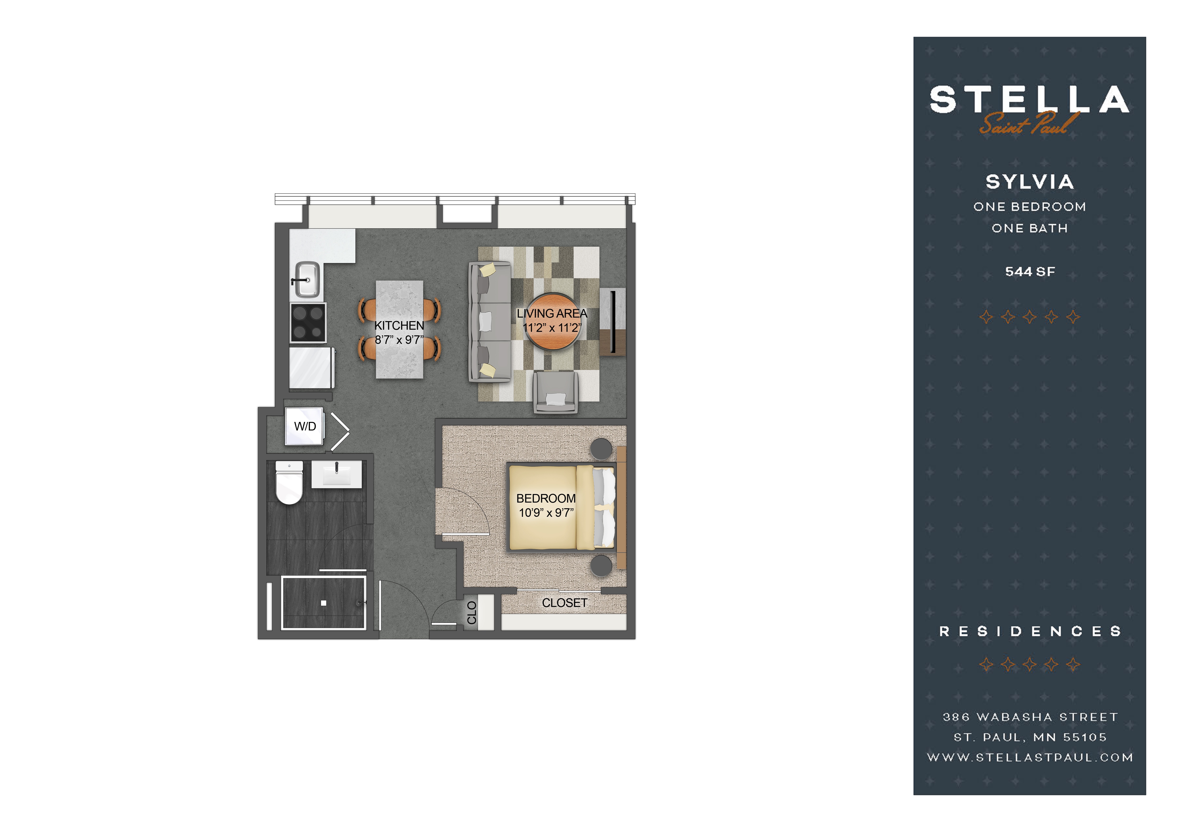 1Bd 1Bth X Floor Plan at Stella St. Paul Apartments, St. Paul, 55102