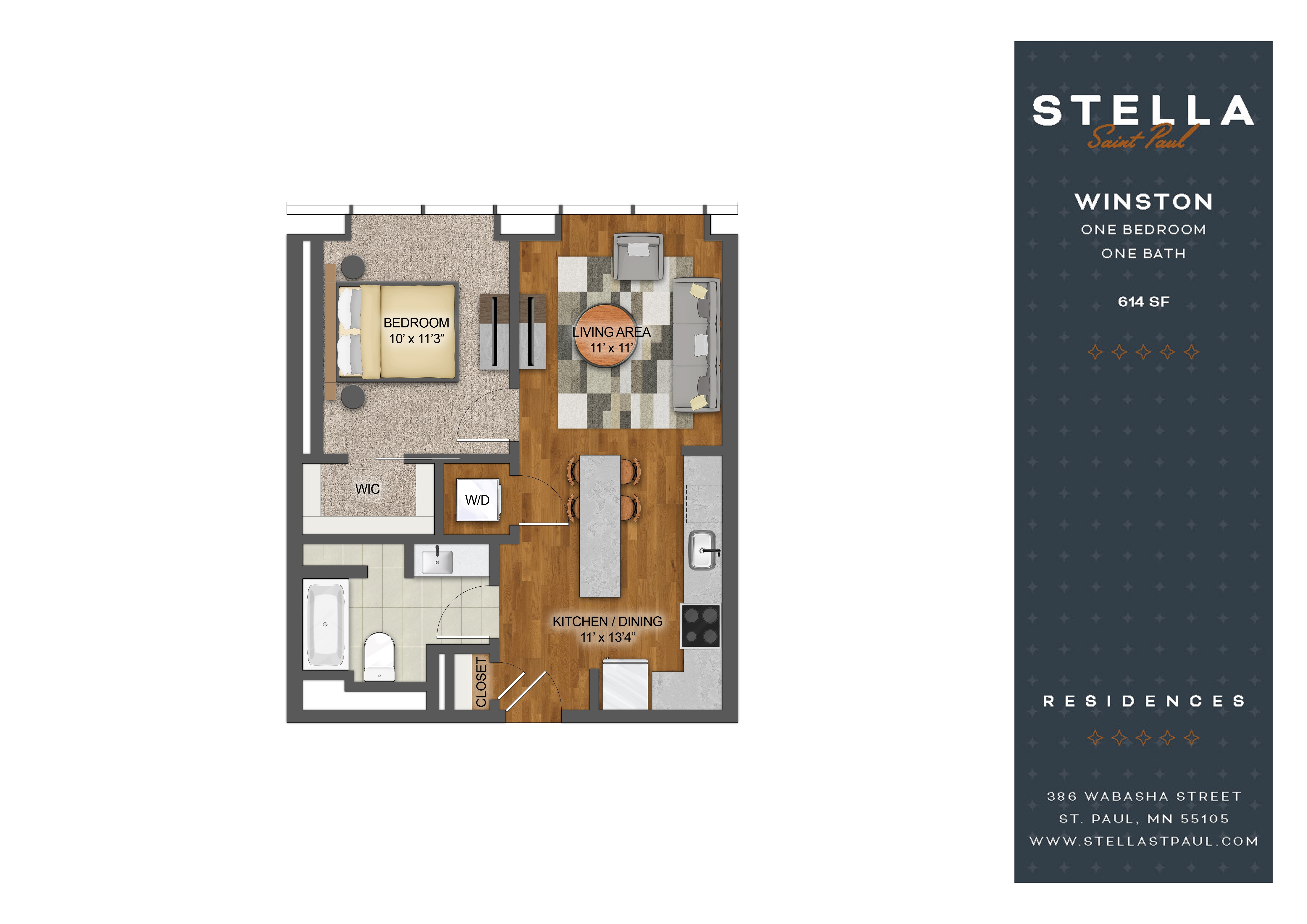 1Bd 1Bth T Floor Plan at Stella St. Paul Apartments, Minnesota