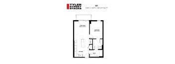 a floor plan of a bedroom apartment at Tyler Street Stacks, Minnesota, 55413