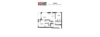 a floor plan of a bedroom apartment at Tyler Street Stacks, Minneapolis, 55413