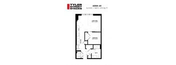 a floor plan of a bedroom apartment at Tyler Street Stacks, Minnesota