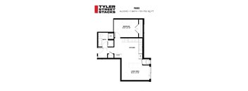 a floor plan of a bedroom apartment at Tyler Street Stacks, Minneapolis, MN