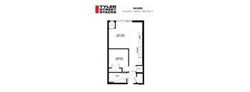 a floor plan of a bedroom apartment at Tyler Street Stacks, Minneapolis, Minnesota 55413