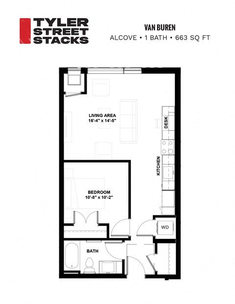 a floor plan of a bedroom apartment at Tyler Street Stacks, Minneapolis, Minnesota 55413