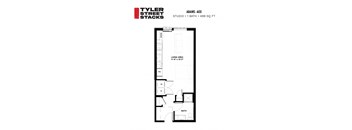a floor plan of a bedroom apartment at Tyler Street Stacks, Minneapolis