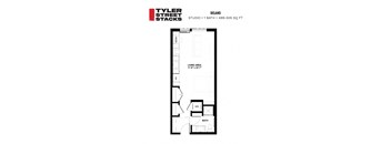 a floor plan of a bedroom apartment at Tyler Street Stacks, Minnesota