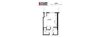 a floor plan of a bedroom apartment at Tyler Street Stacks, Minnesota, 55413