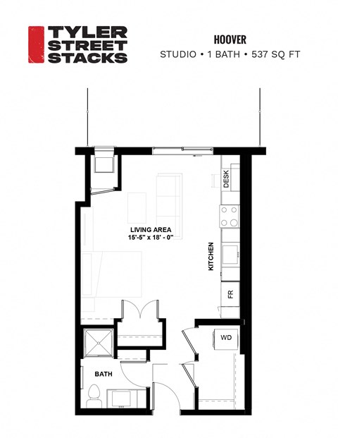 a floor plan of a bedroom apartment at Tyler Street Stacks, Minnesota, 55413