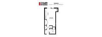 floor plan of a studio apartment at Tyler Street Stacks, Minneapolis, MN