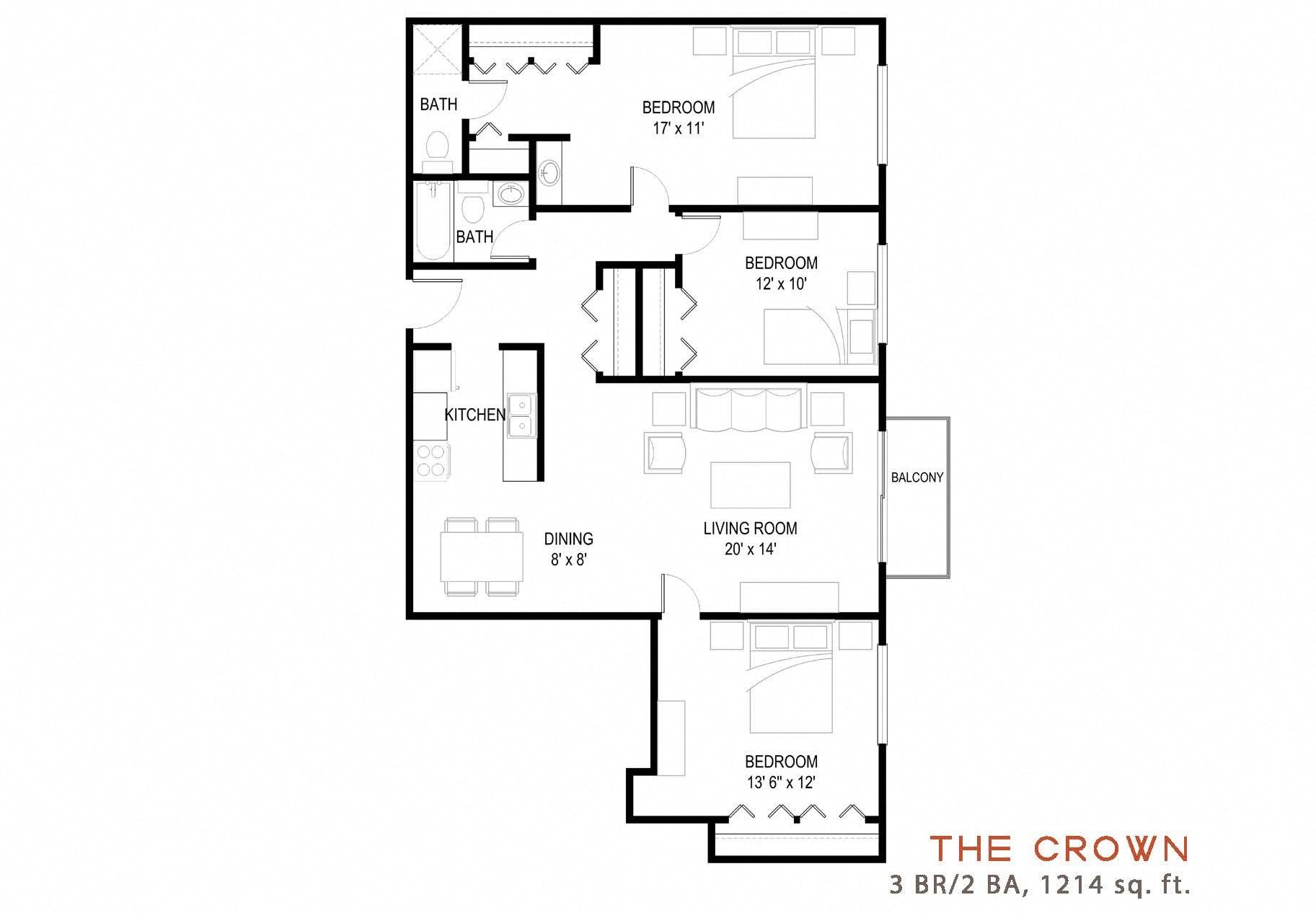 the floor plan of the crown at Terra Pointe Apartments, St. Paul, MN