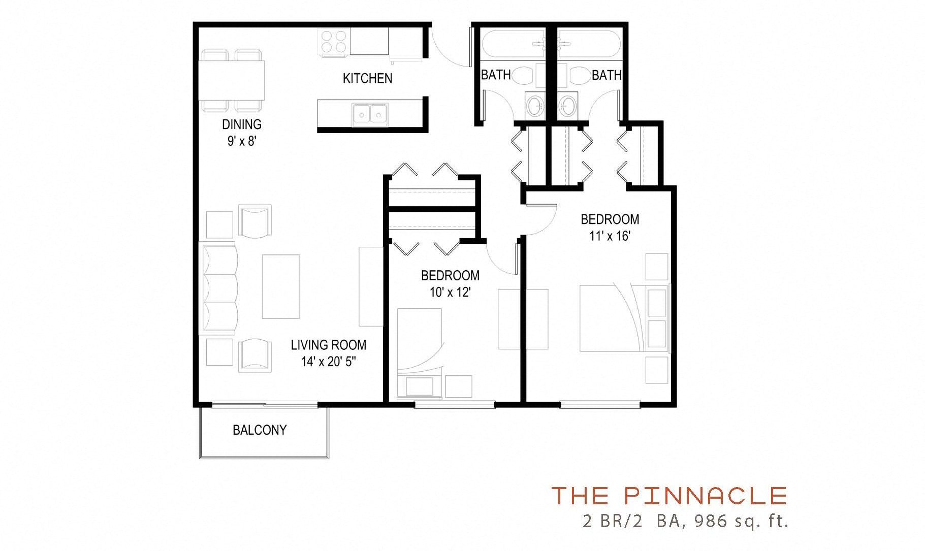 the floor plan of the pinnacle at Terra Pointe Apartments, St. Paul, MN