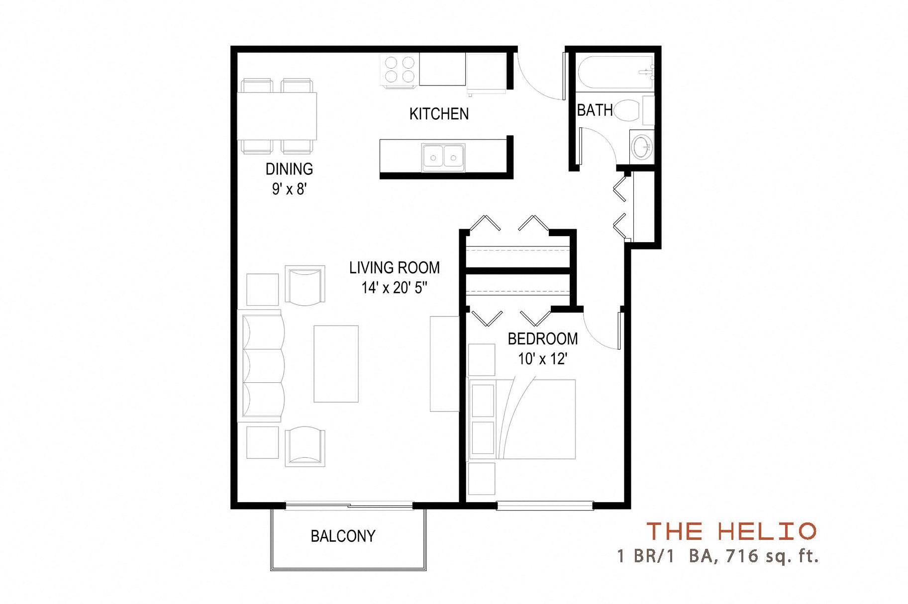 The Helio Floor plan at Terra Pointe Apartments, Minnesota, 55119