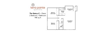 A floor plan for a 2 bedroom, 1 bathroom apartment from Terra Pointe Apartments.