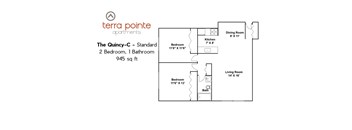 A floor plan for a 2 bedroom, 1 bathroom apartment from Terra Pointe Apartments.