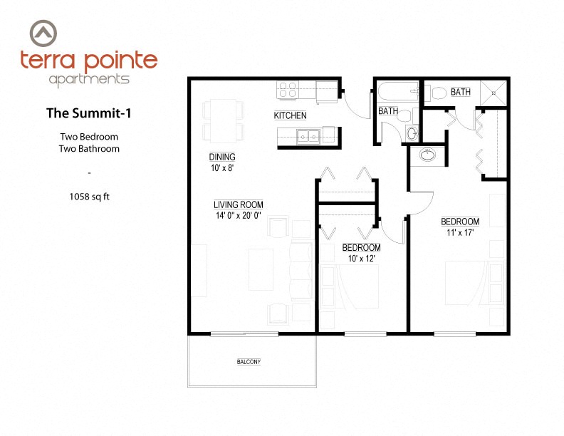 Summit 1  Floor plan at Terra Pointe Apartments, St. Paul, MN 55119