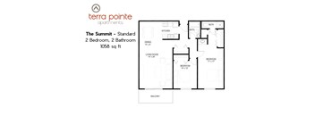 A floor plan for a 2 bedroom, 2 bathroom apartment from Terra Pointe Apartments.