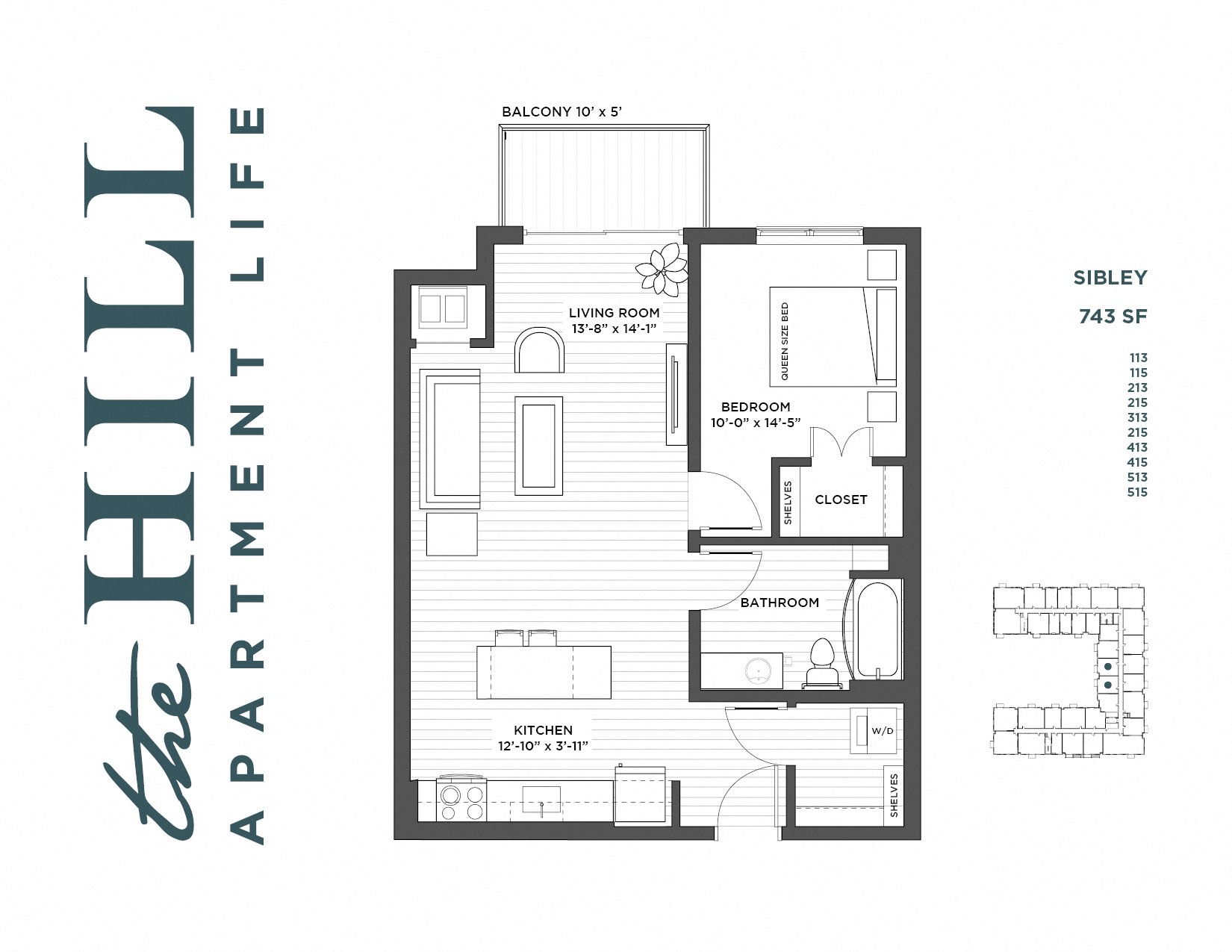 1 bedroom floor plan at The Hill Apartments in st paul mn