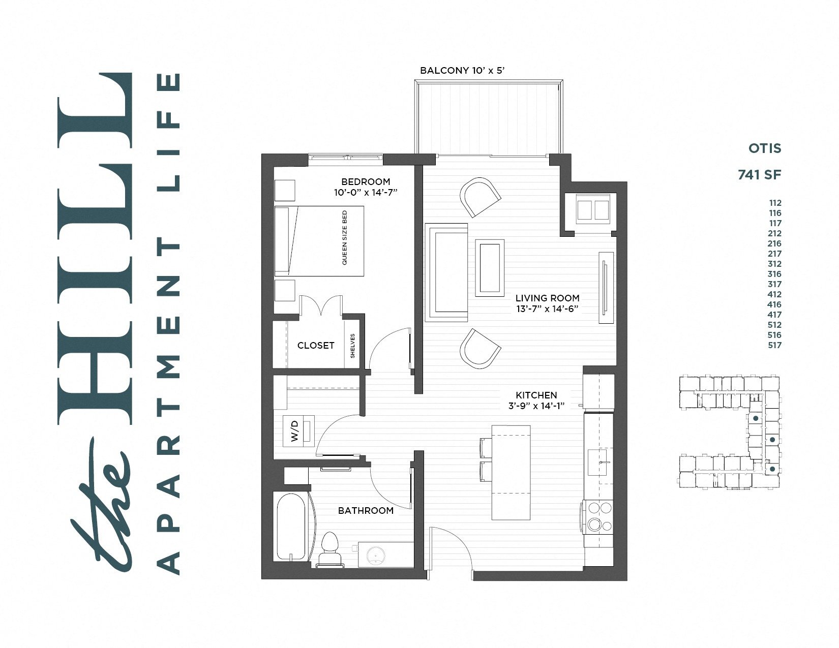 1 bedroom floor plan at The Hill Apartments in st paul mn