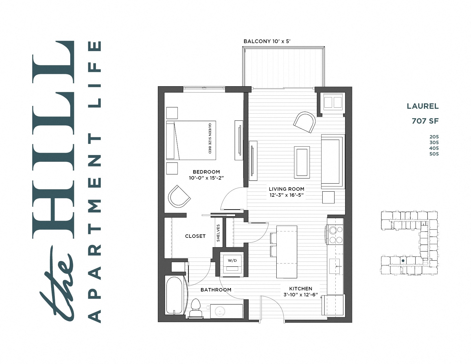 1 bedroom  floor plan at The Hill Apartments in st paul mn