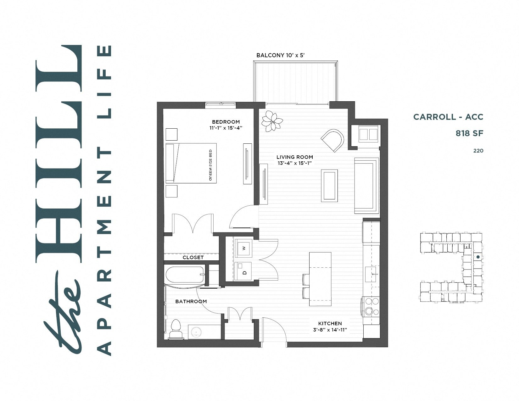 1 bedroom floor plan at The Hill Apartments in st paul mn