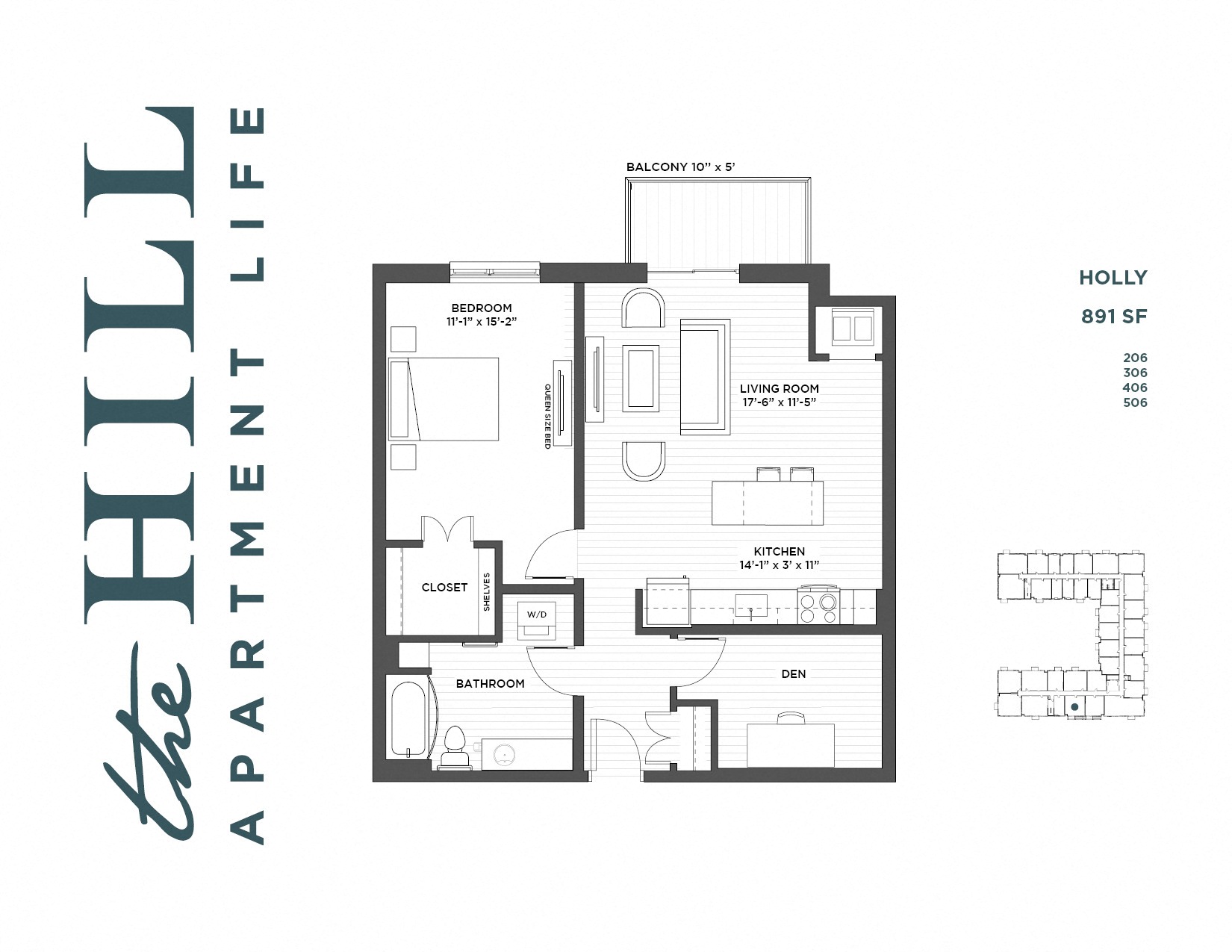 1 bedroom plus den floor plan at The Hill Apartments in st paul mn