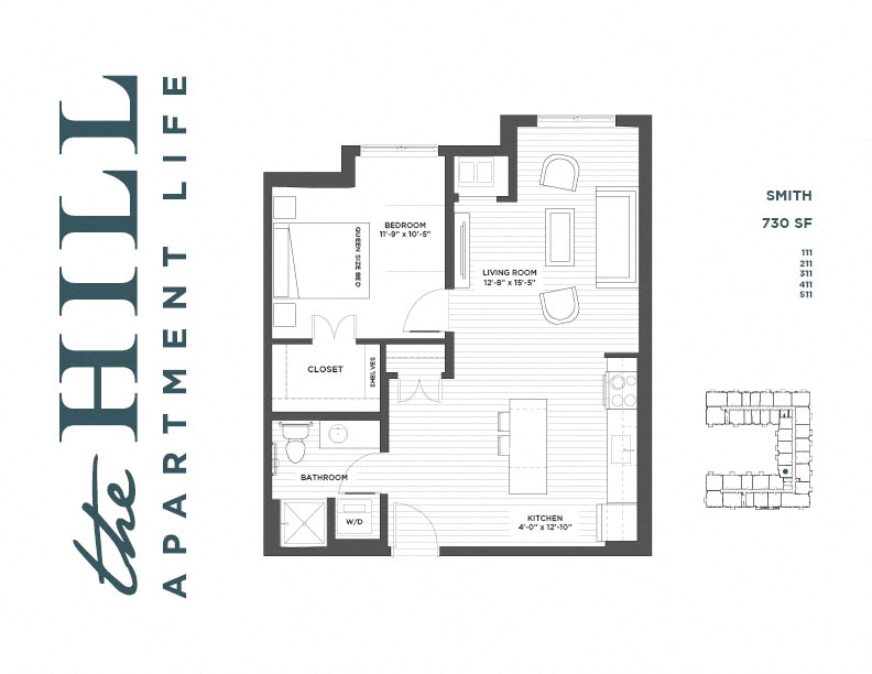 Smith One Bedroom Floor Plan at The Hill Apartments