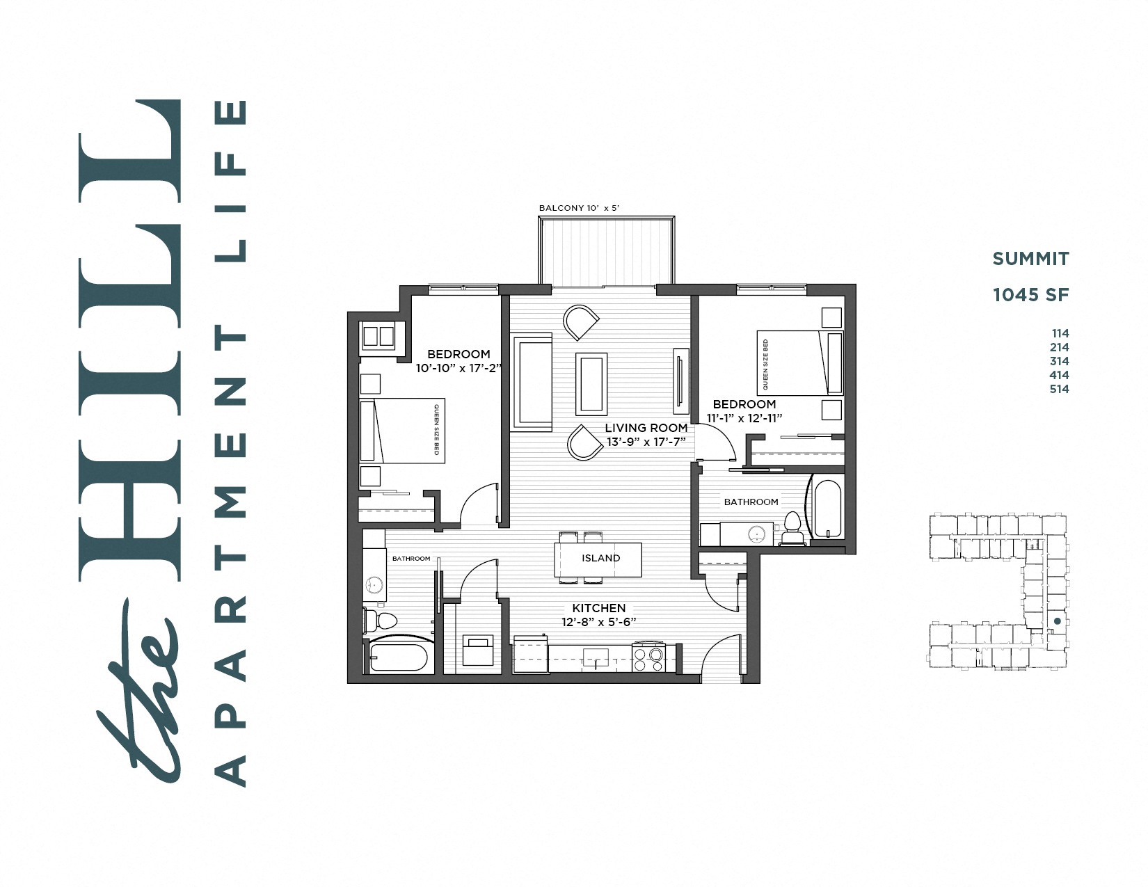 2 bedroom floor plan at The Hill Apartments in st paul mn