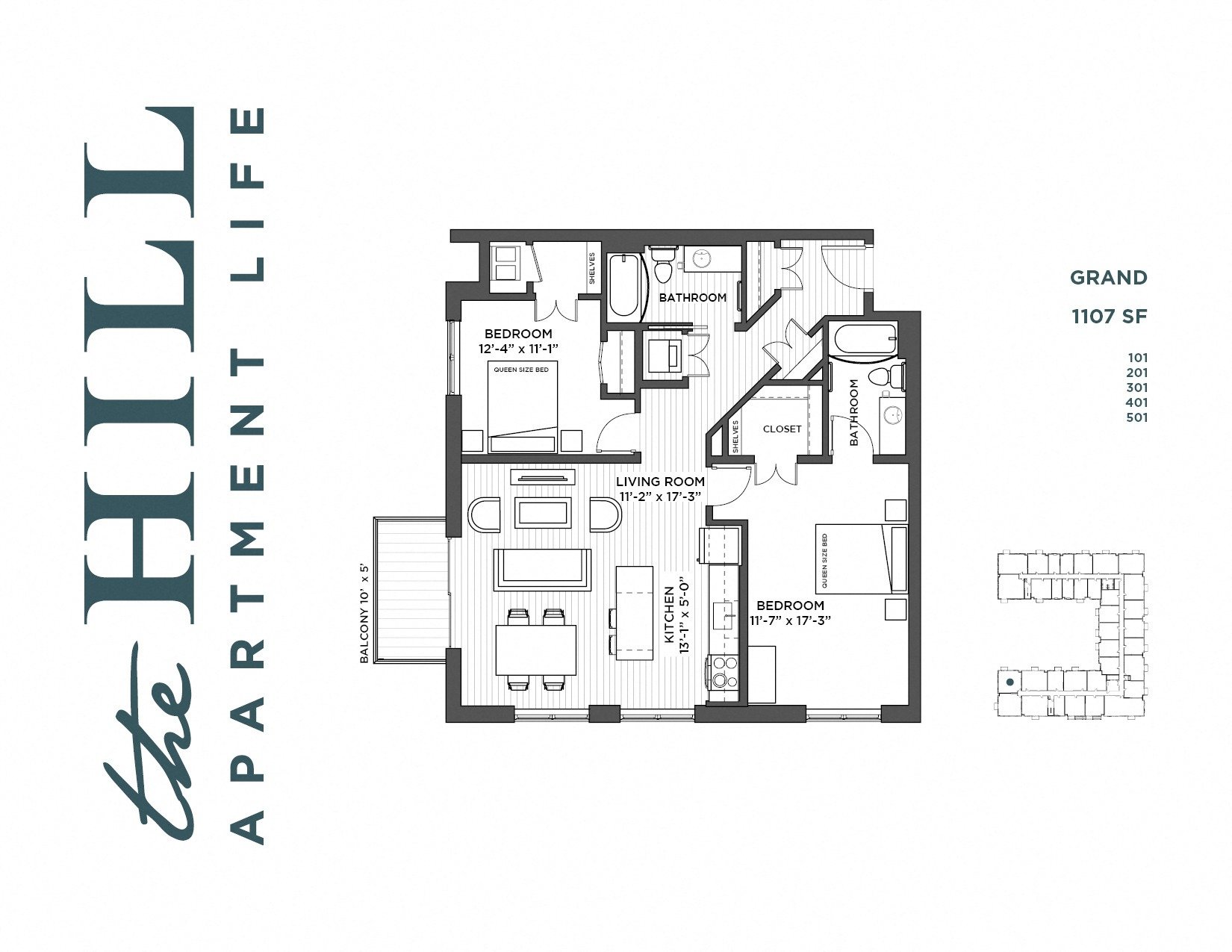 2 bedroom floor plan at The Hill Apartments in st paul mn
