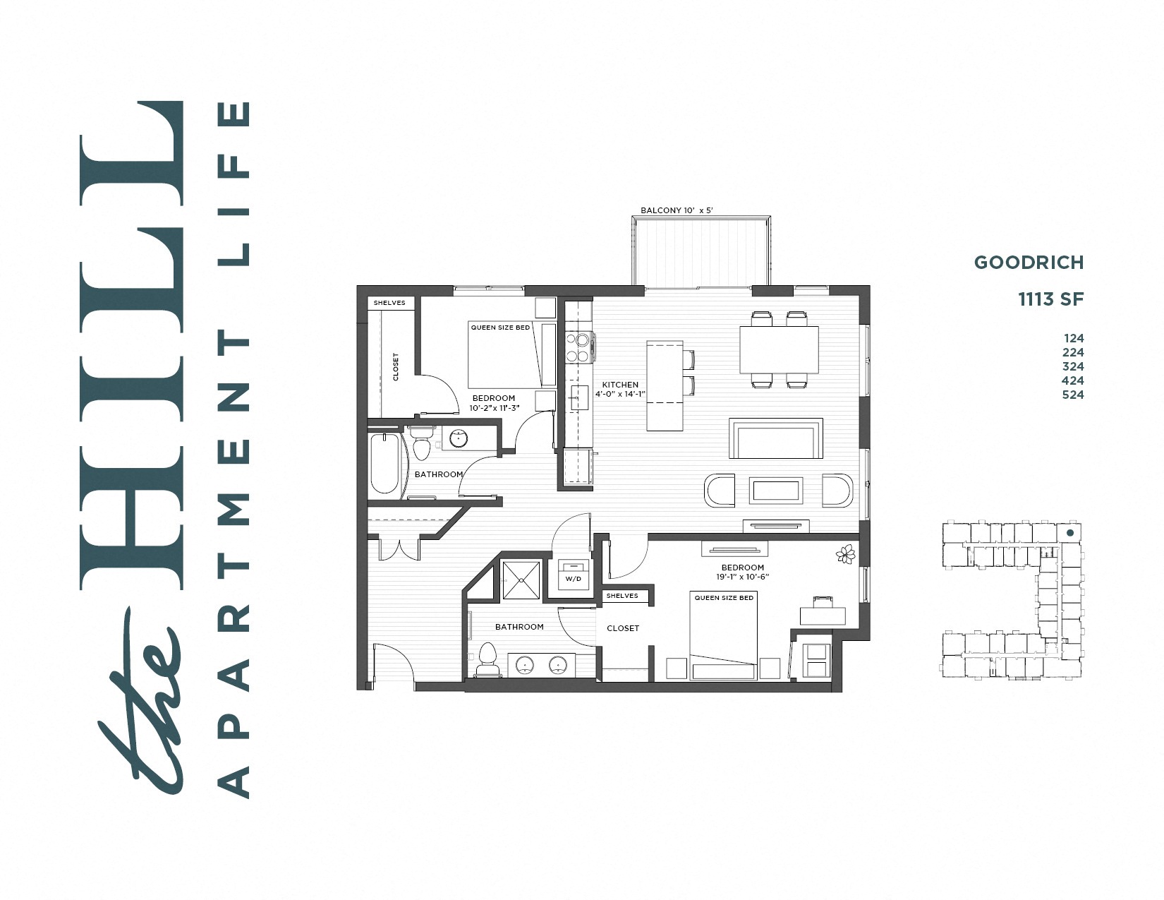 2 bedroom floor plan at The Hill Apartments in st paul mn