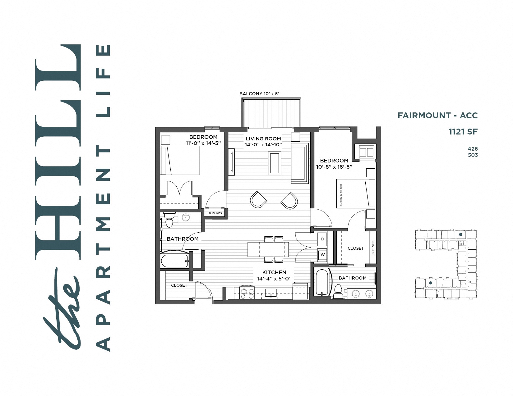 2 bedroom floor plan at The Hill Apartments in st paul mn