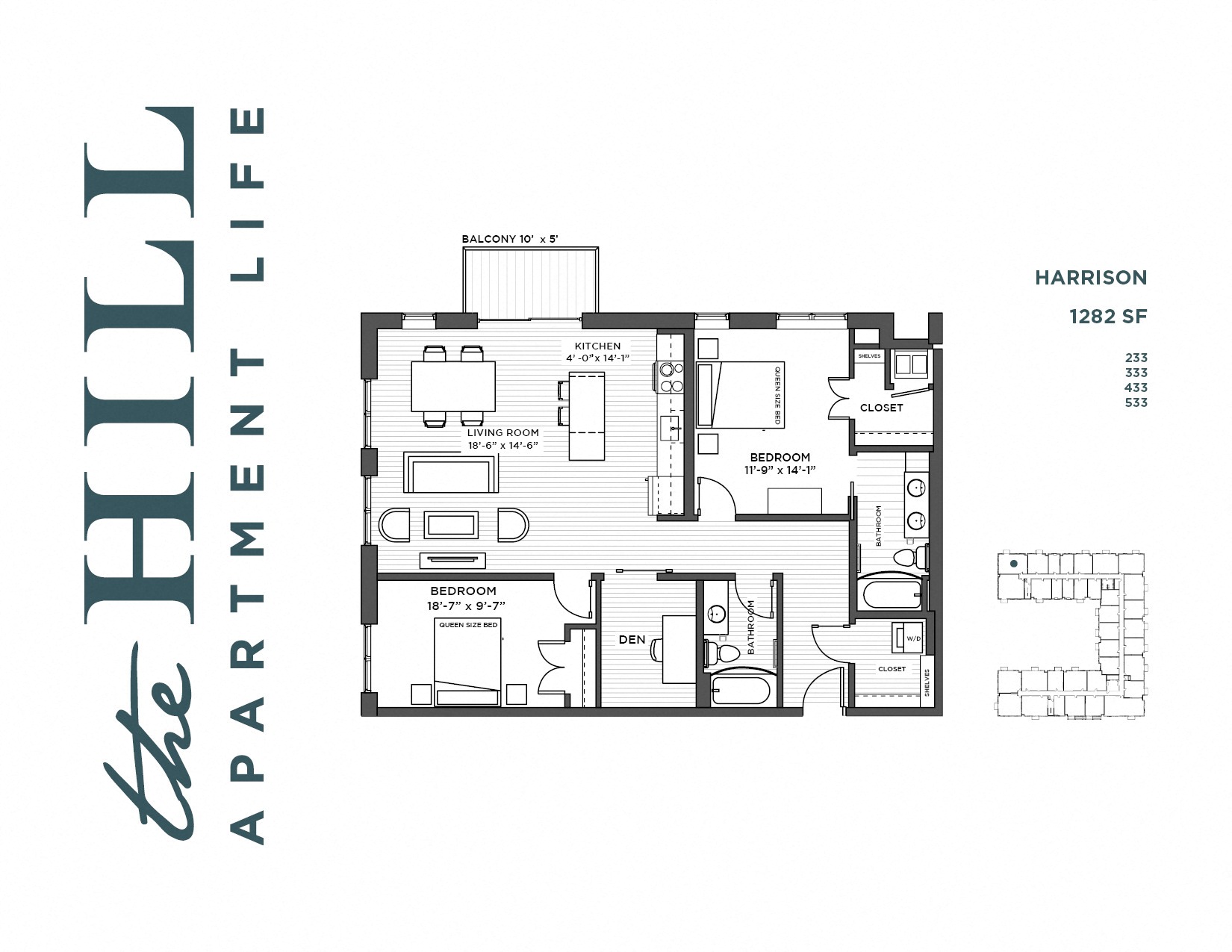 2 bedroom floor plan at The Hill Apartments in st paul mn