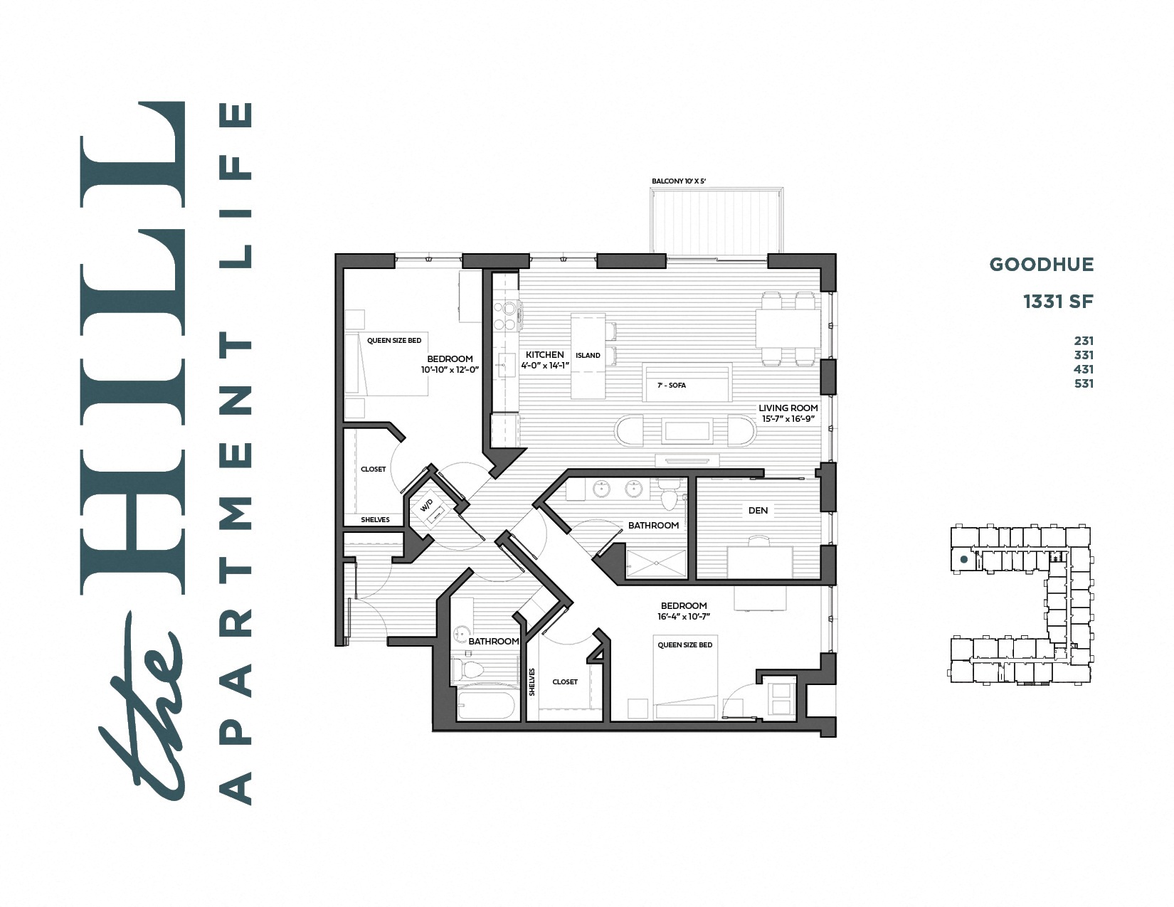 2 bedroom floor plan at The Hill Apartments in st paul mn
