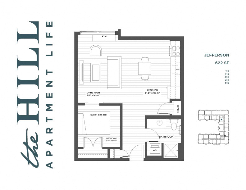 Jefferson Alcove Floor Plan at The Hill Apartments