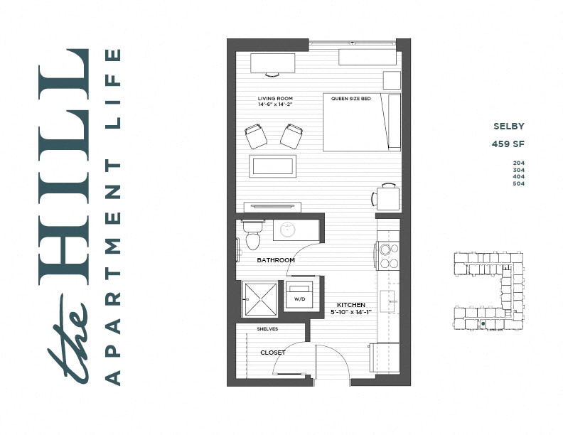 Selby Studio Floor Plan at The Hill Apartments
