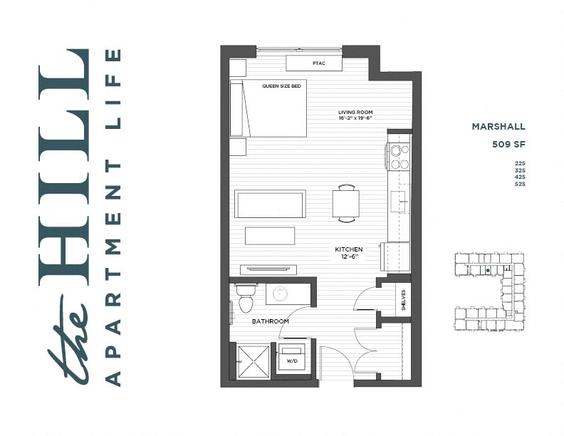 Marshall Studio Floor Plan at The Hill Apartments