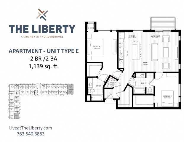 E Floor plan at The Liberty Apartments & Townhomes, Golden Valley, Minnesota