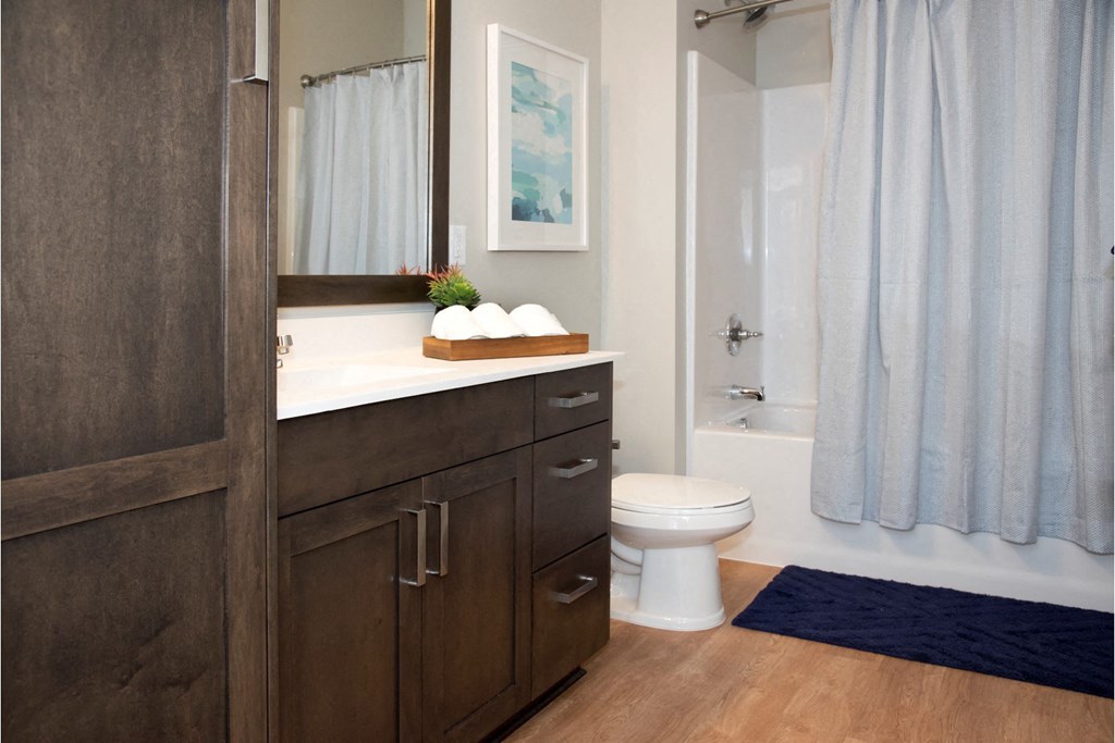 Bathroom With Shower at The McMillan Apartments in Shoreview, MN 55126