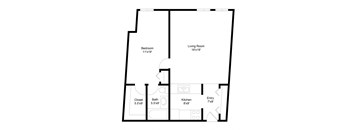 a floor plan of a 1 bedroom floor plan with a bathroom and a living room