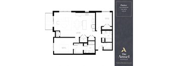 the floor plan of the ansel porter two bedroom apartment  at The Ansel Residences, Vadnais Heights