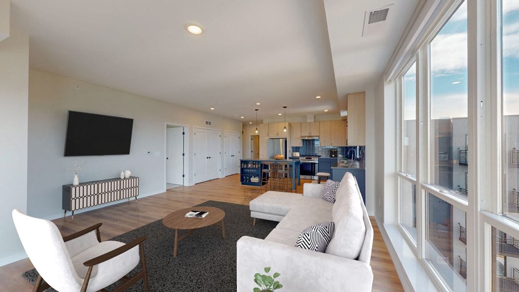 a living room with a couch and a table