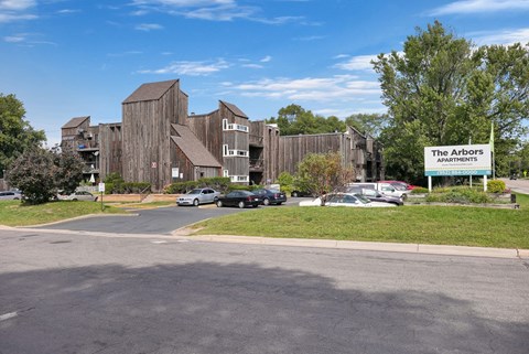 a view of the heights apartments from the parking lot