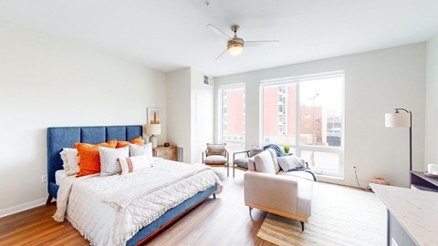 Beautiful Bright Bedroom With Wide Windows at The Arlow on Kellogg, St Paul, Minnesota