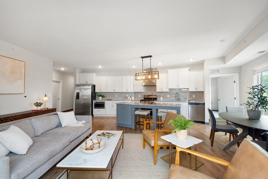 Living Room With Kitchen at The Yards and Backyards, South St. Paul, MN, 55075