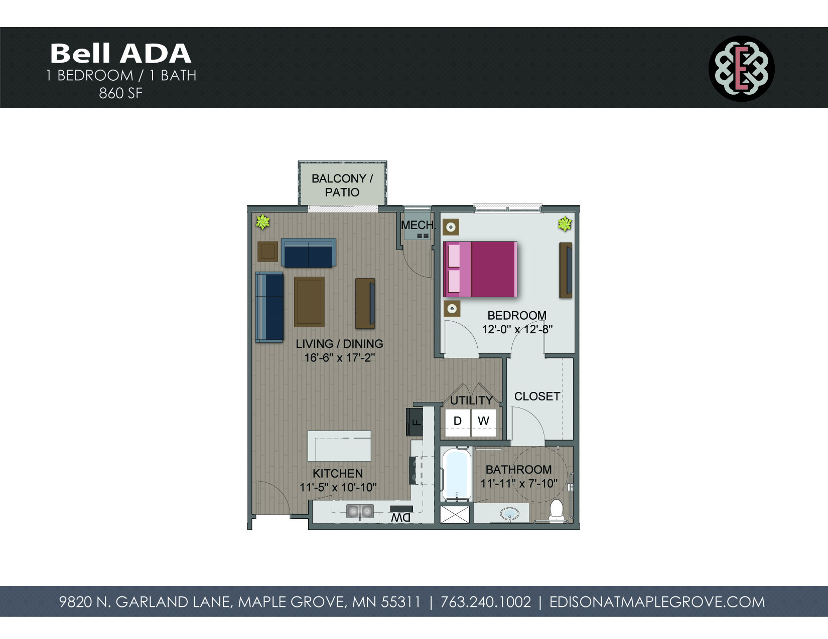 Bell ADA Floor Plan at The Edison at Maple Grove, Minnesota, 55311