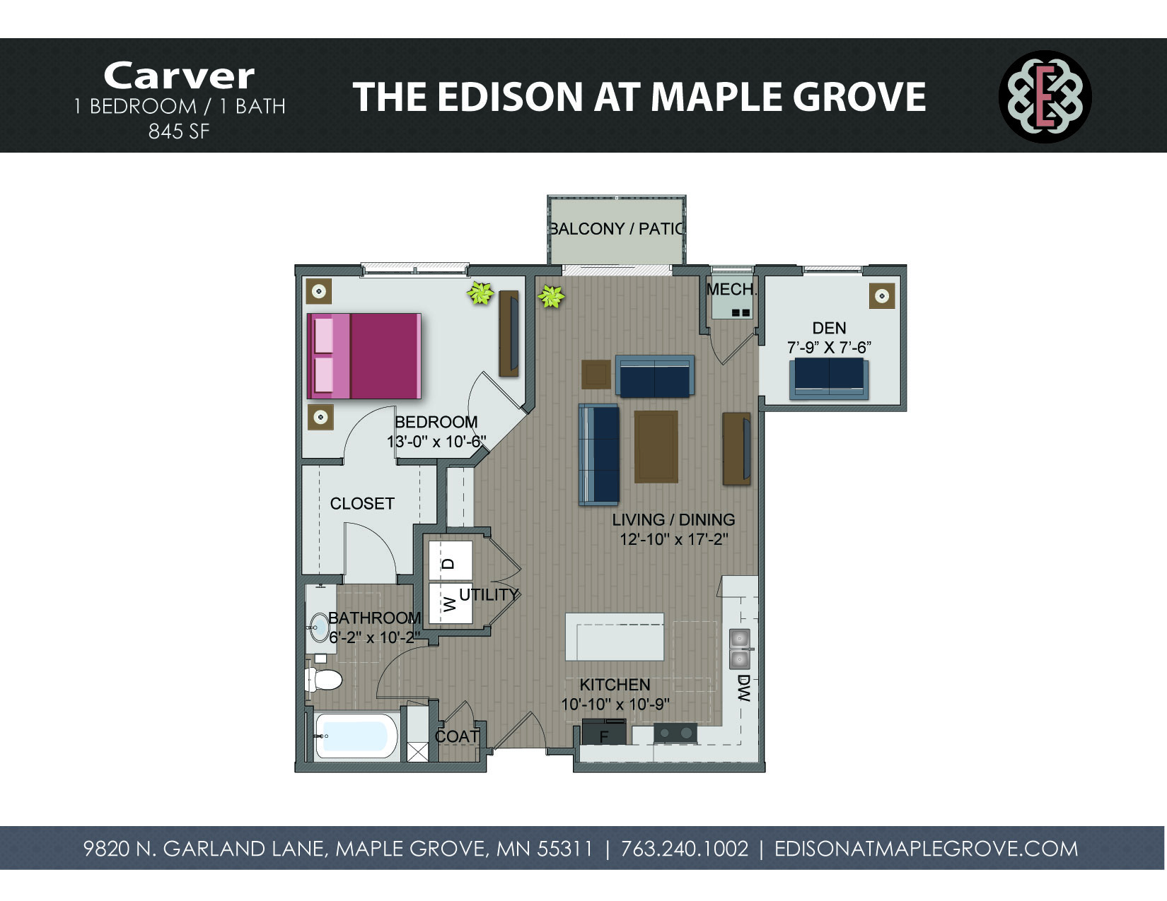 Carver Floor Plan at The Edison at Maple Grove, Maple Grove, MN, 55311