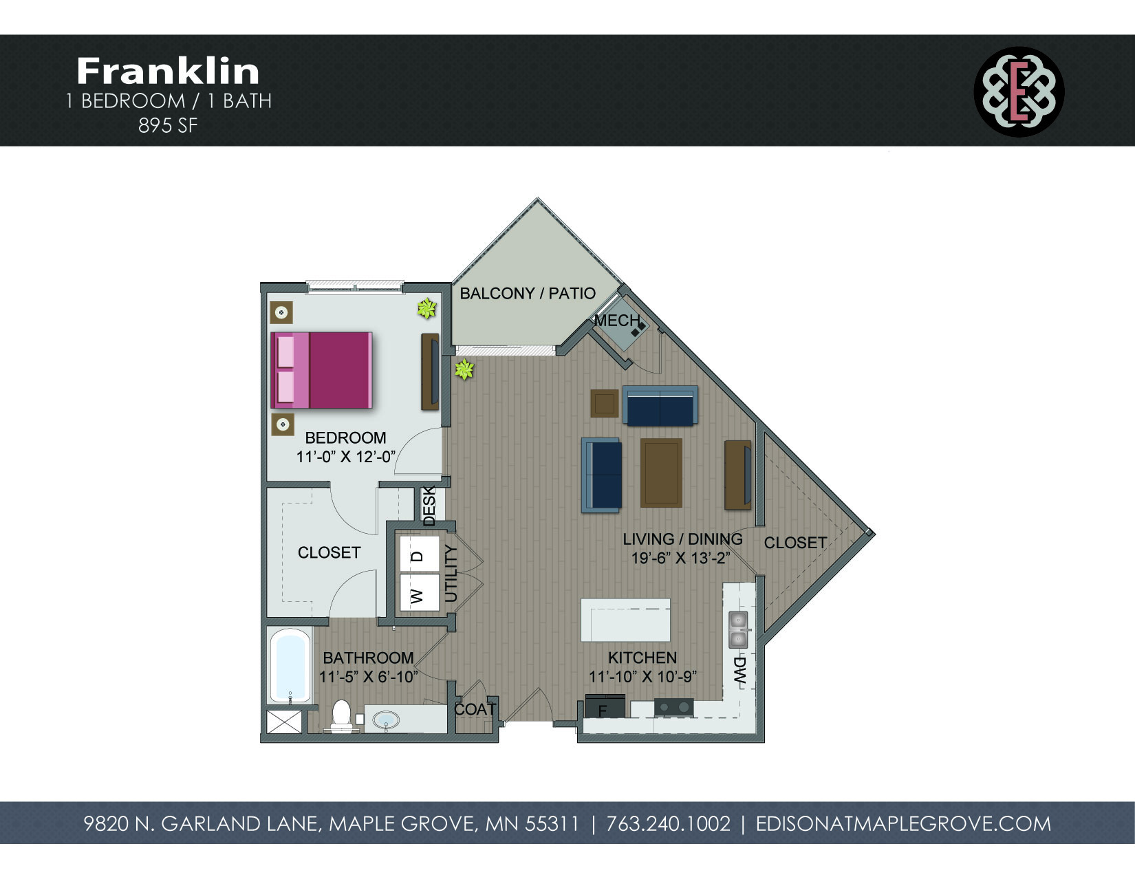 Franklin Floor Plan at The Edison at Maple Grove, Maple Grove, MN, 55311