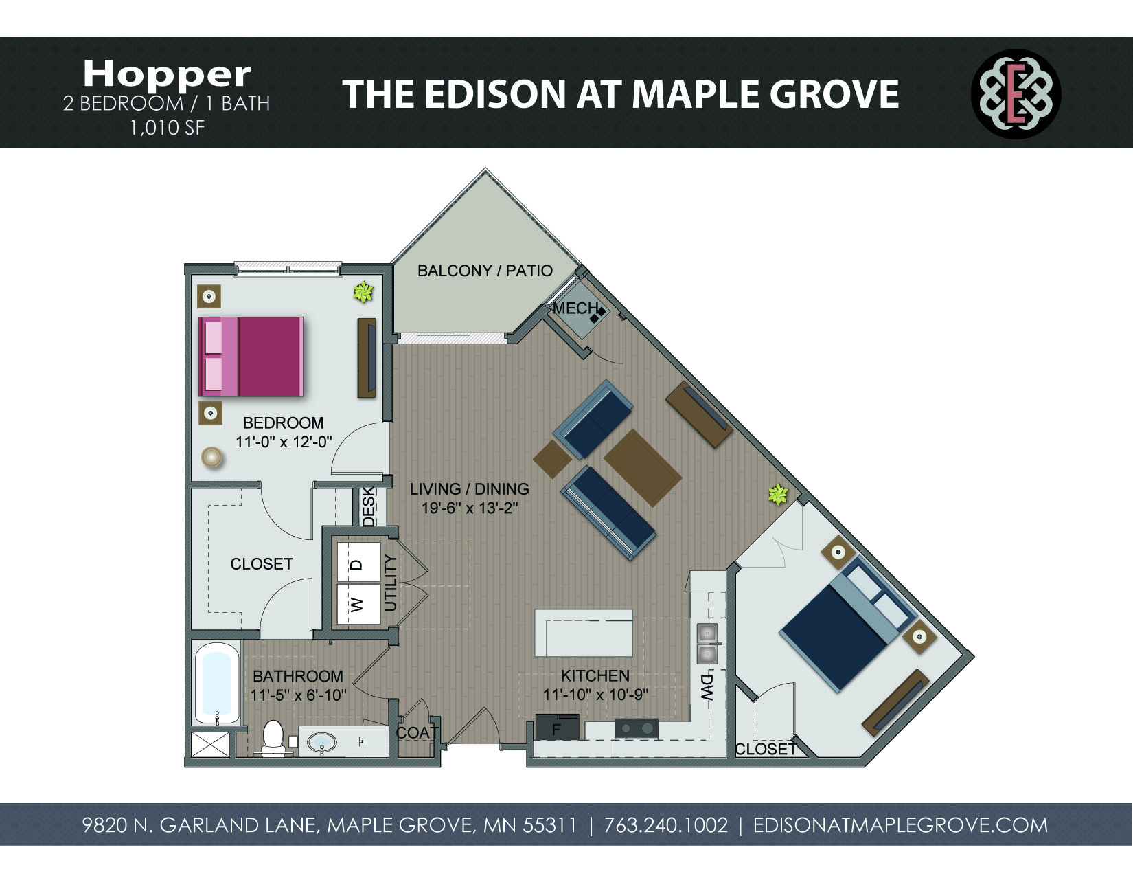 Hopper Floor Plan at The Edison at Maple Grove, Maple Grove