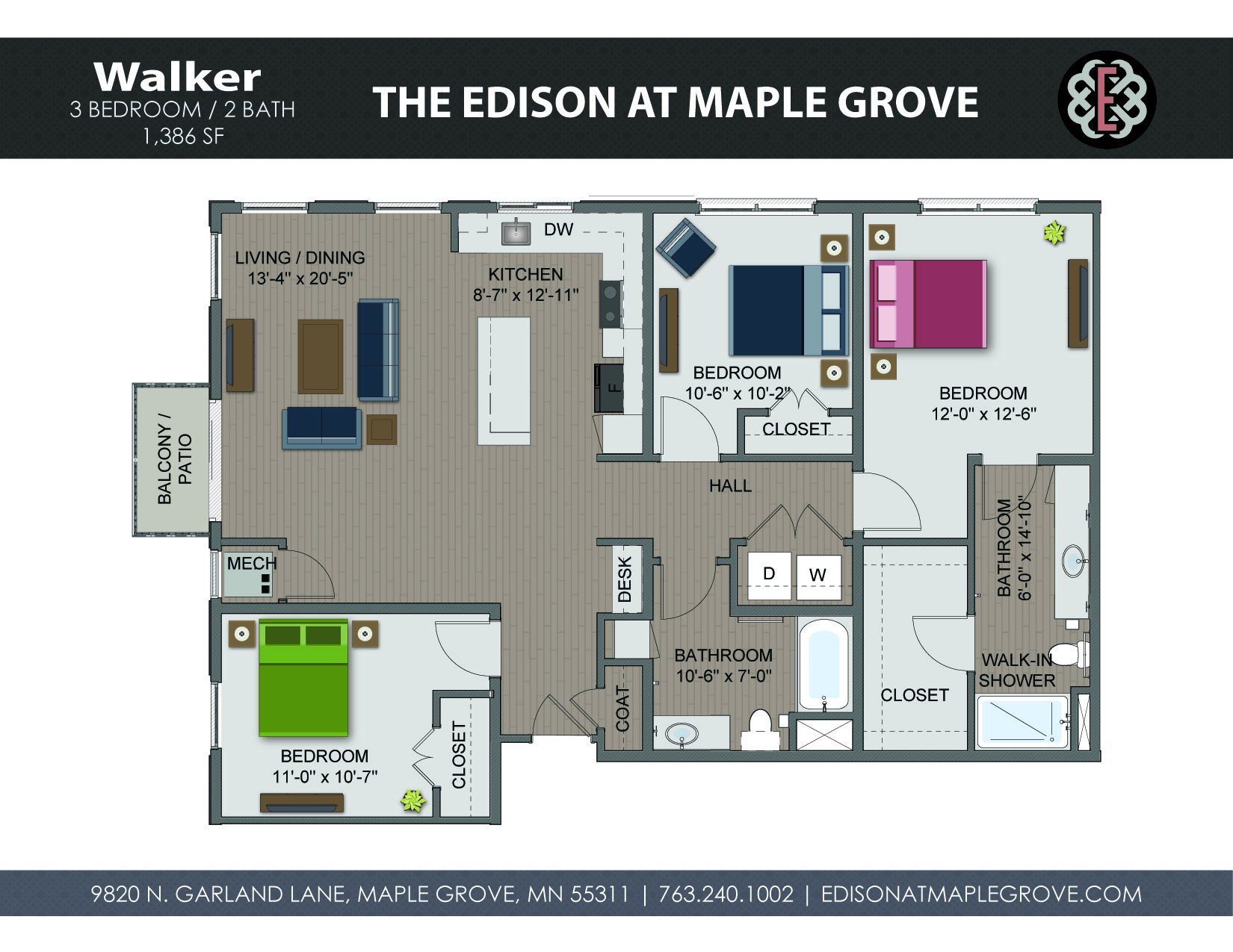 Walker Floor Plan at The Edison at Maple Grove, Minnesota